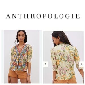 Anthropologie Bl-nk London Top Women's XXS Stephanie Floral Boho Blouse Floral